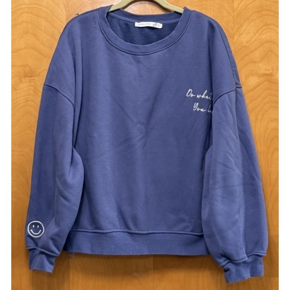Altar'd State Do What Makes You Happy Fleece Lined Oversized Sweatshirt Purple L - Picture 2 of 11
